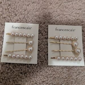 2 Sets of Francesca's Pearl and Gold Hair Clips